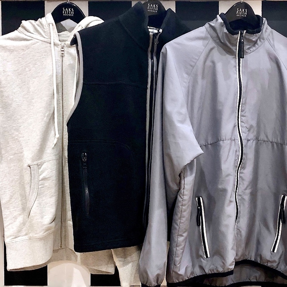 Men's Old Navy Gray Hoodie, Black Fleece Vest and Gray WindBreaker Jacket Small
